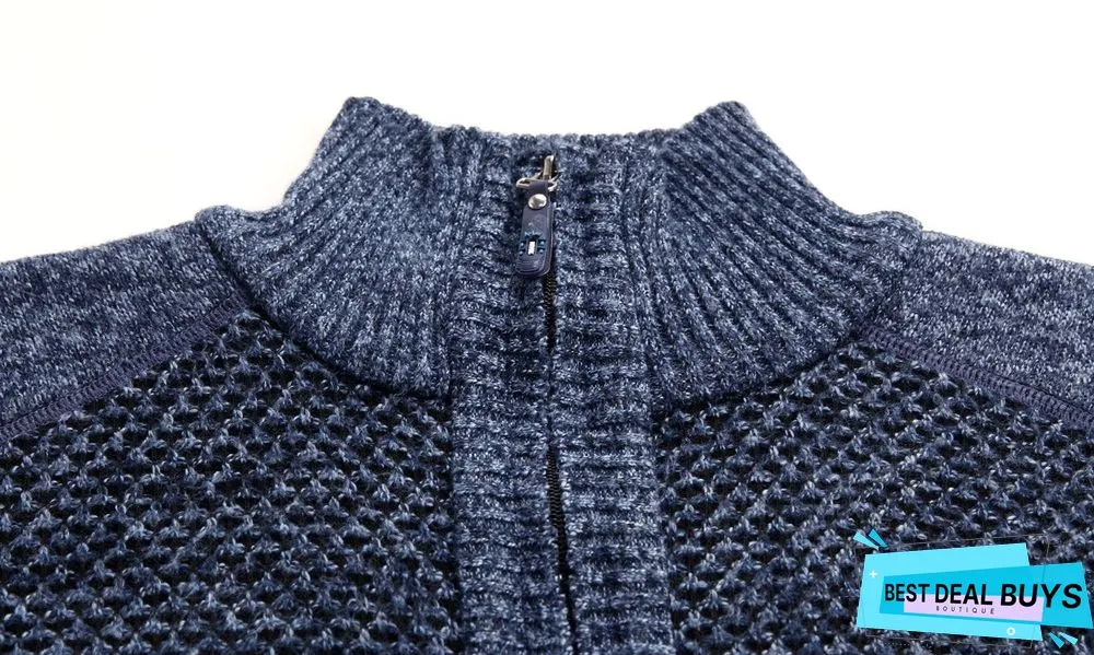 Men Warm Thick Velvet Winter Pullovers Zipper Mandarin Collar Man Casual Clothes Big Size Sweaters Top
