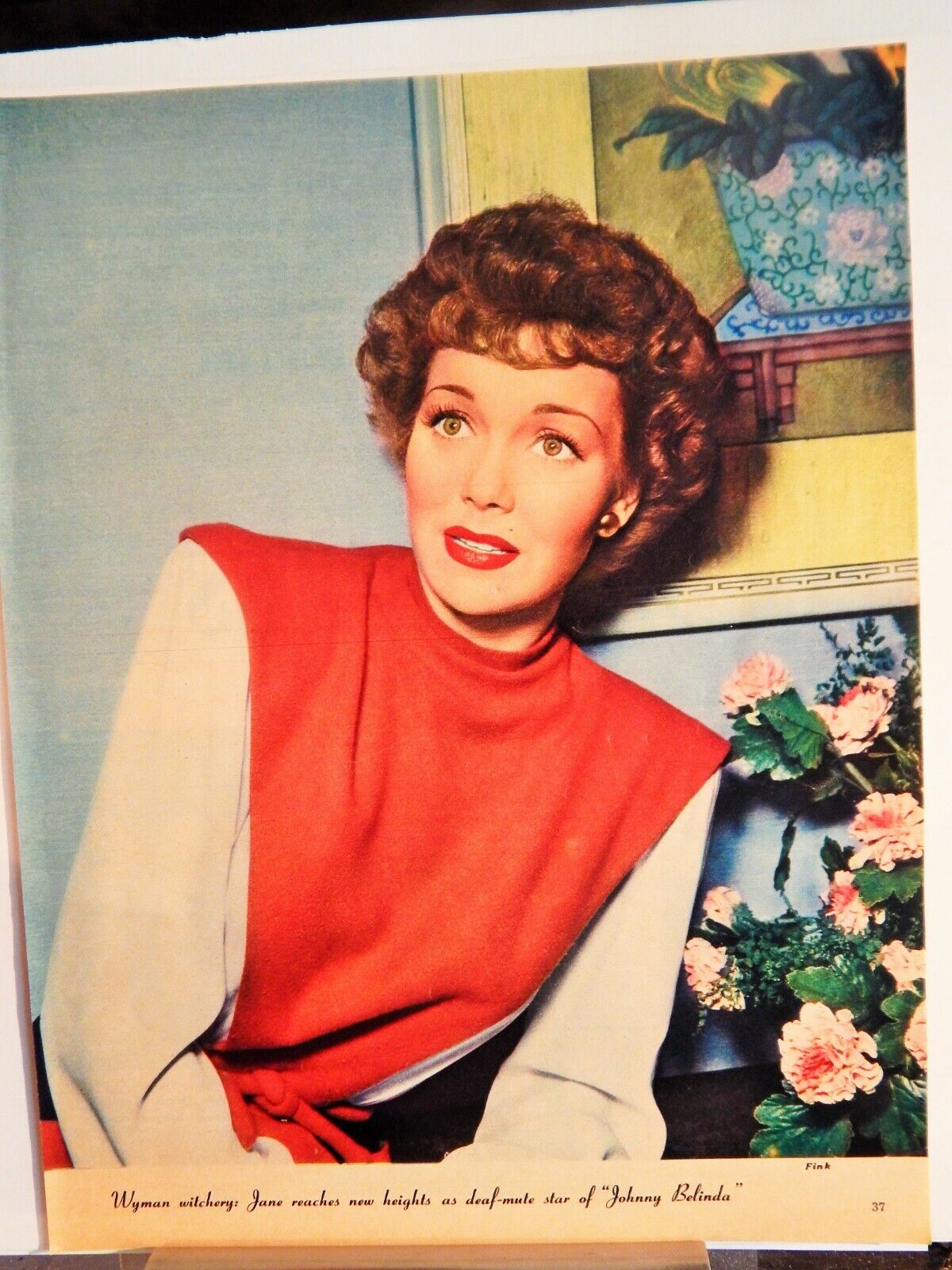 JANE WYMAN FULL COLOR PUBLICITY Photo Poster painting ORIGINAL VTG 1948 RARE