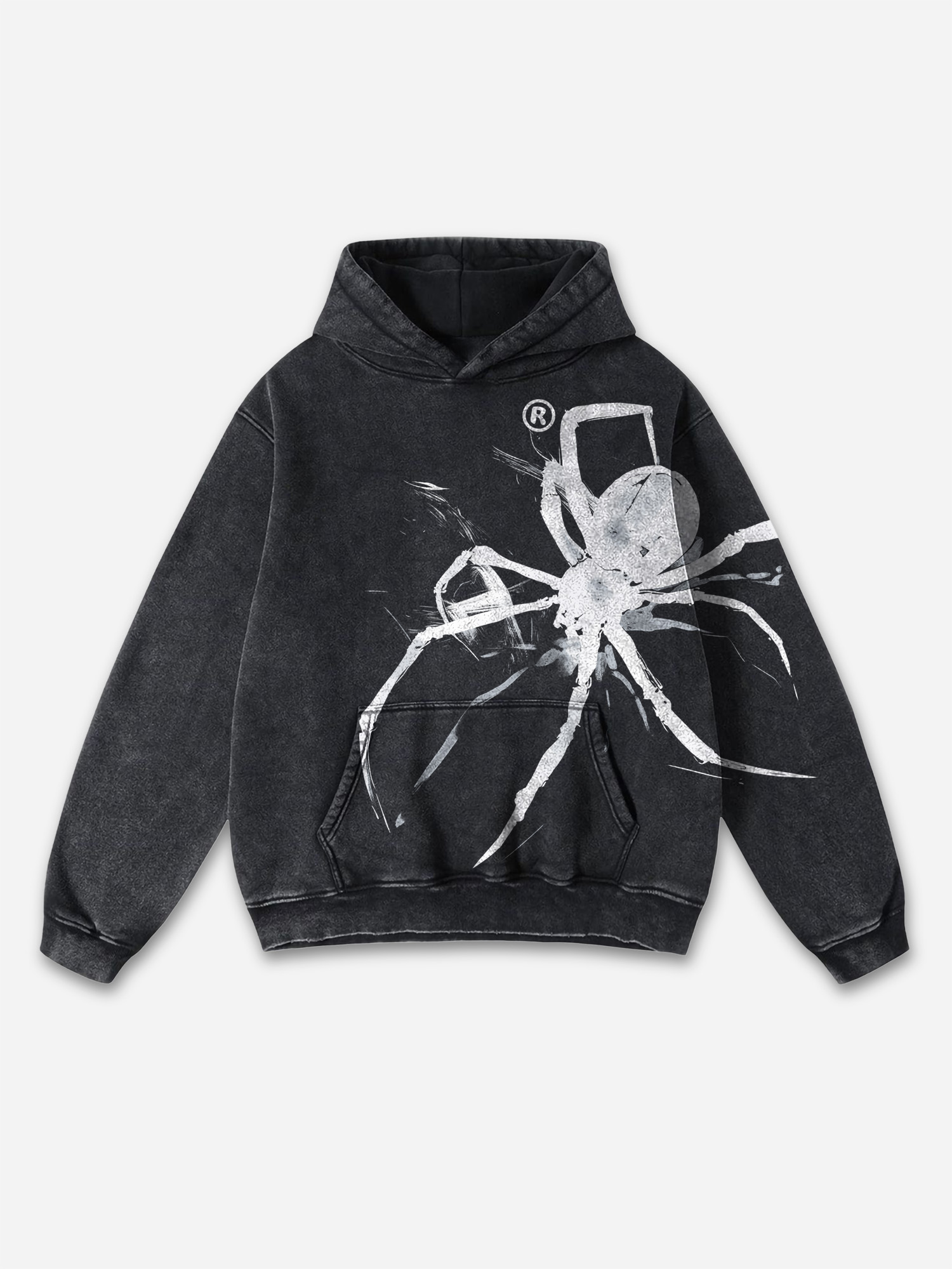 Vintage Spider Graphic Acid Washed Oversized Hoodie - SOPULA