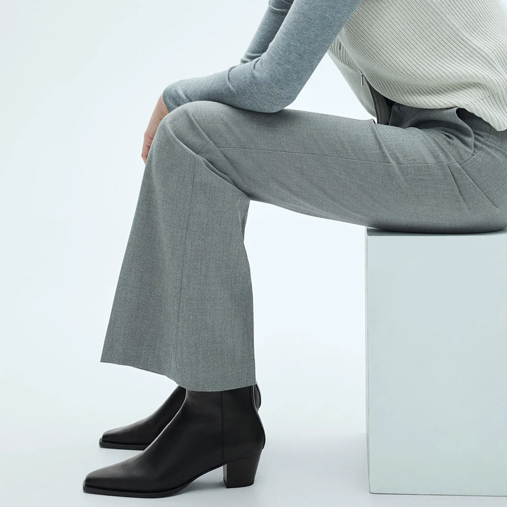 Black Square Toe Chunky Heel Side Zipper Short Boots for Women