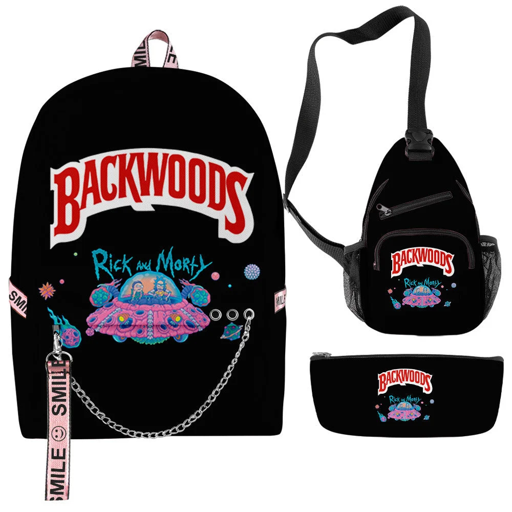 3 Pieces Backwoods Backpack Set 3D Graffiti Letters Floral School Bags
