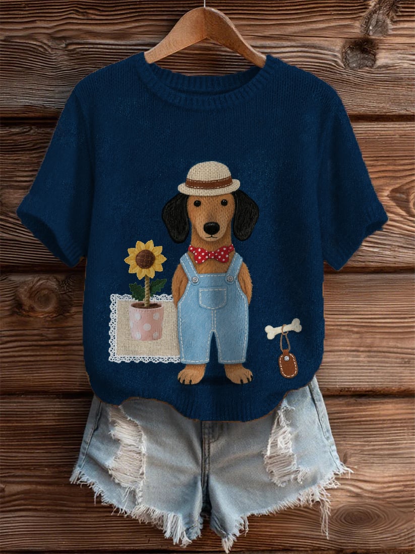Women's Casual Cute Dachshund Print Sweater 