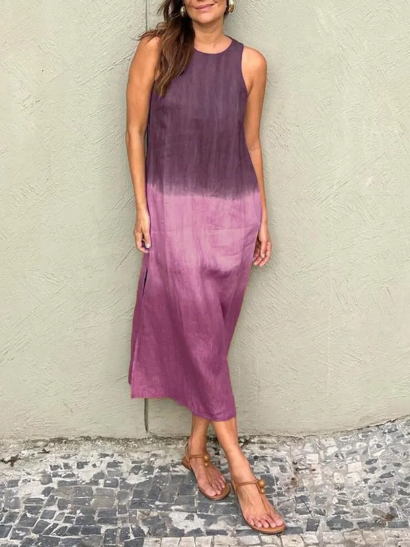 Women's Elegant Casual Sophisticated Cotton Linen Sleeveless Gradient Dress
