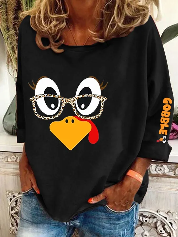 Women's Thanksgiving Day Cute Turkey Fall Thanksgiving  Print T-Shirt 