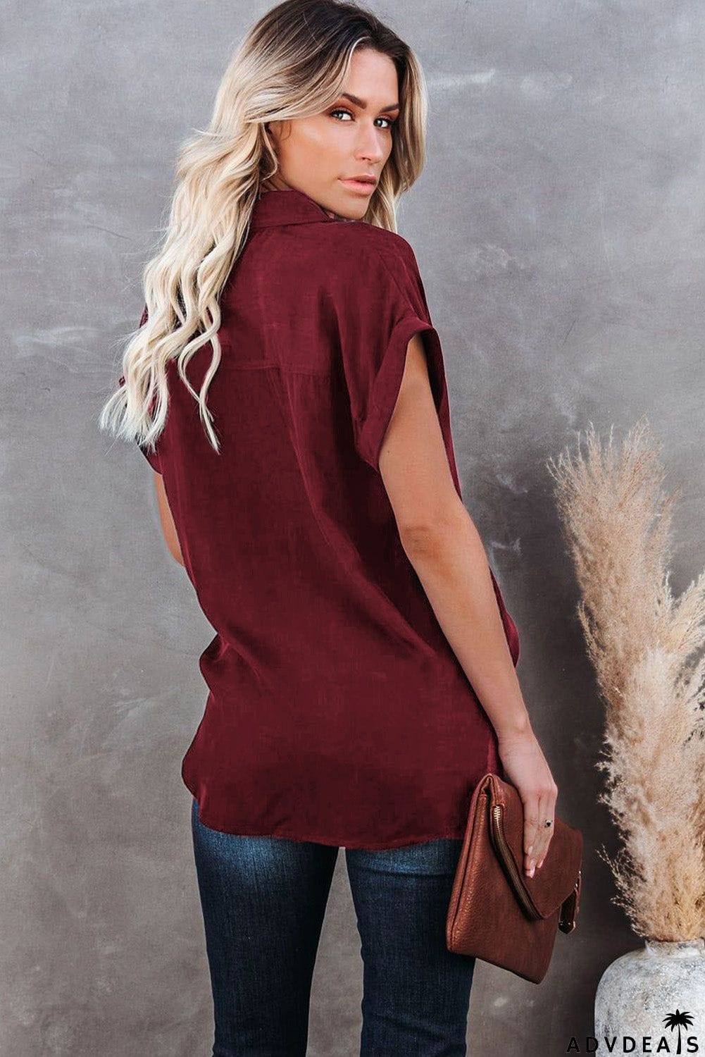 Collared Button Short Sleeves Shirt