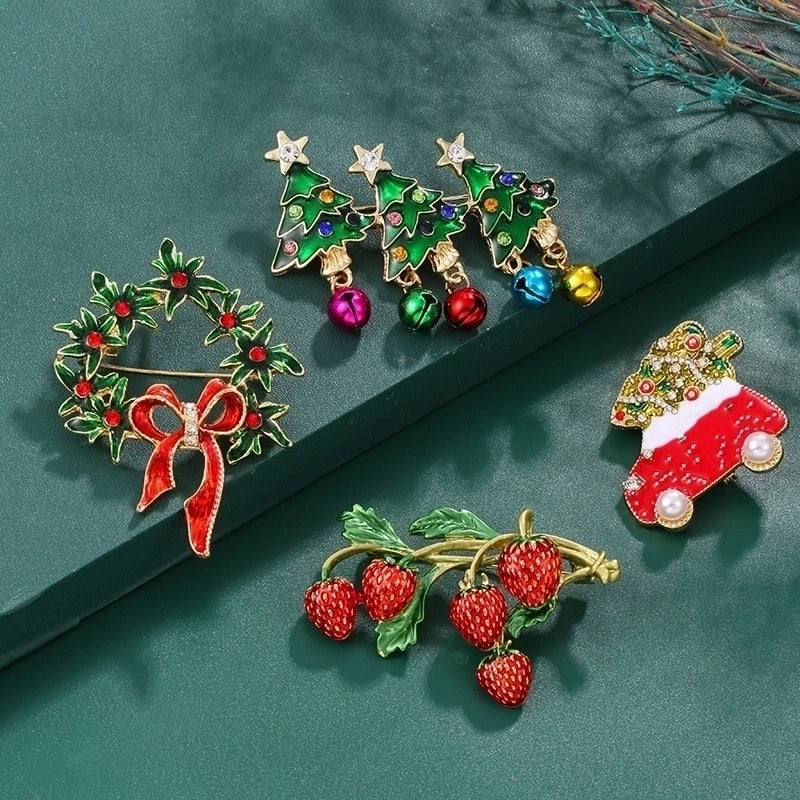 Cartoon Style Pin Christmas Tree Alloy Enamel Rhinestones Unisex Brooches