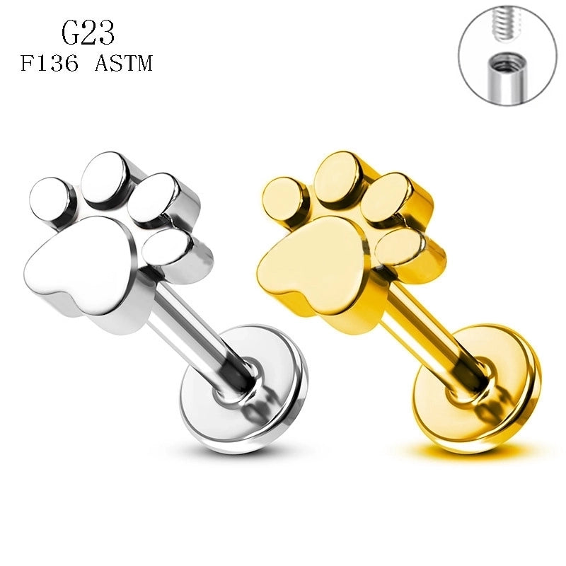 1 Piece Lip Rings Rock Punk Paw Print Titanium Steel Zircon 18K Gold Plated Lip Rings Ear Cartilage Rings & Studs