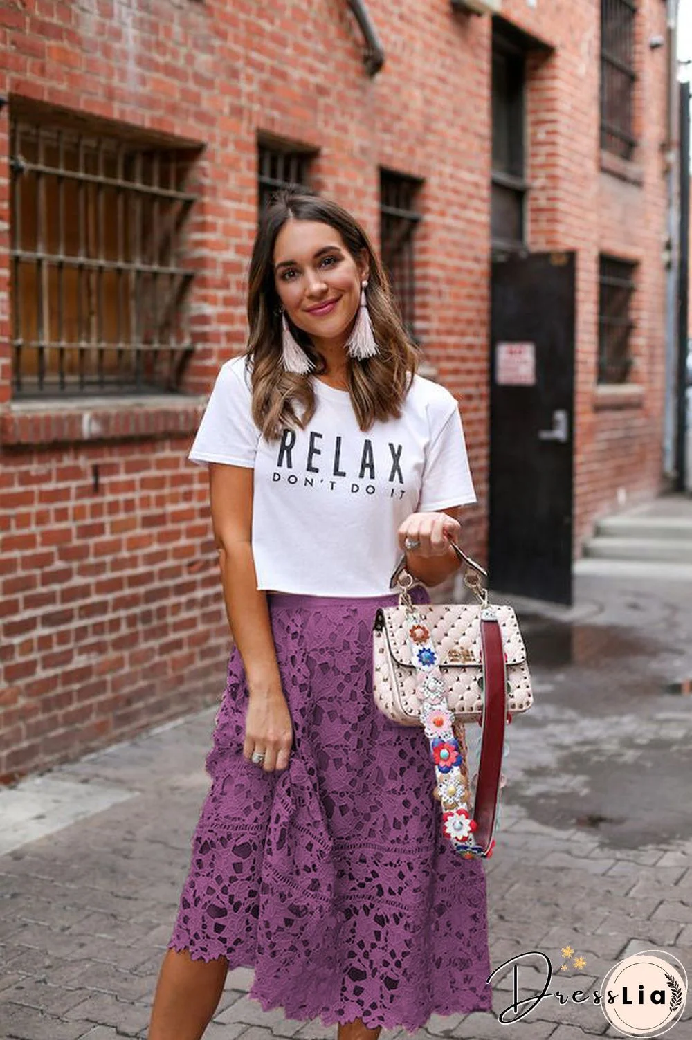 Elastic Waist Lace Midi Skirts