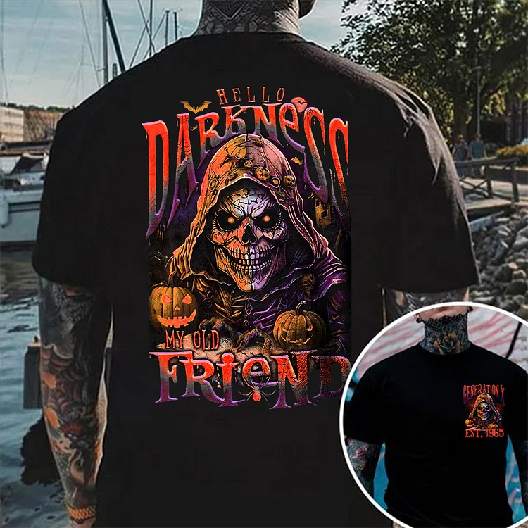 Hello Darkness My Old Friend Shirt, Grim Reaper Halloween Shirt, Vintage Horror Graphic Tee, Spooky Fall Shirt, Custom Year Of Birth T shirt