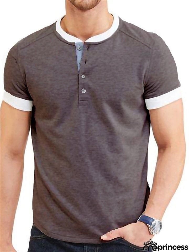 Summer Daily Wear Comfy Short Sleeve Contrasting Slim T-shirts For Men