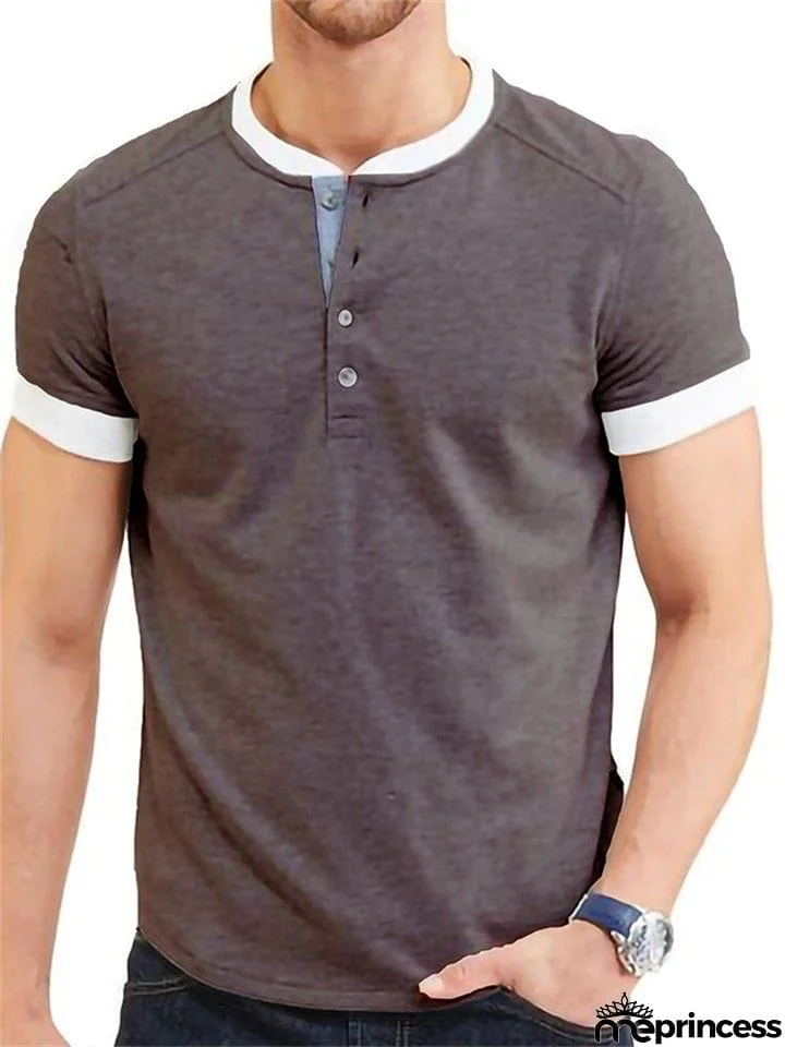 Summer Daily Wear Comfy Short Sleeve Contrasting Slim T-shirts For Men