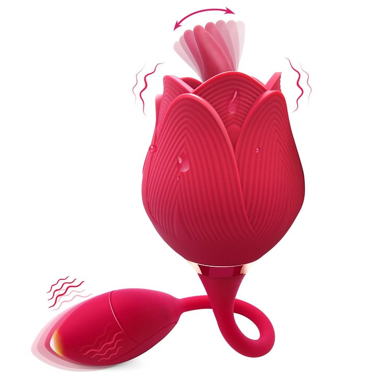 Rose Double Head Tongue Licking Vibrator With Vibrating Egg Bullet