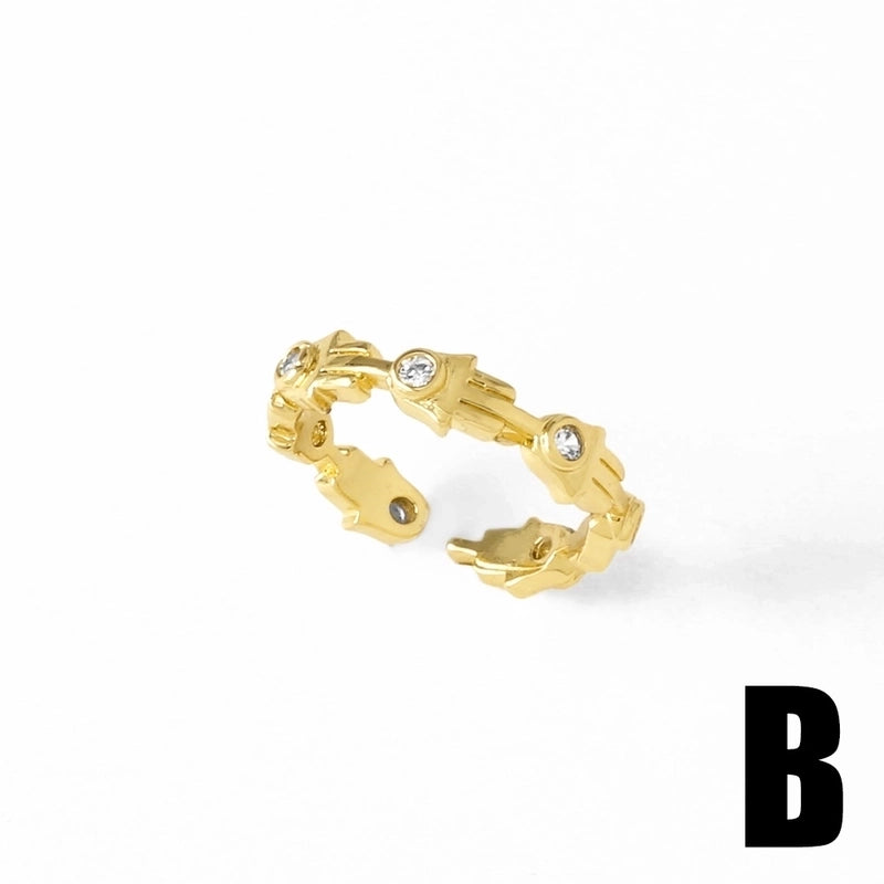 Copper 18K Gold Plated Plating Inlay Irregular Pearl Zircon Open Rings