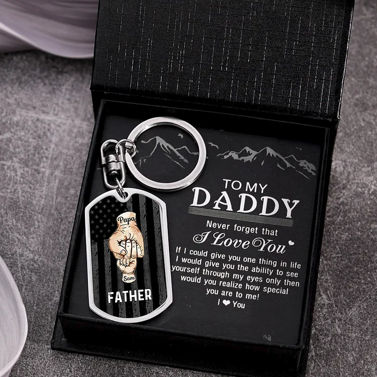 Personalized Fist Bump Keychain Engrave 2 Names For Father/Grandpa