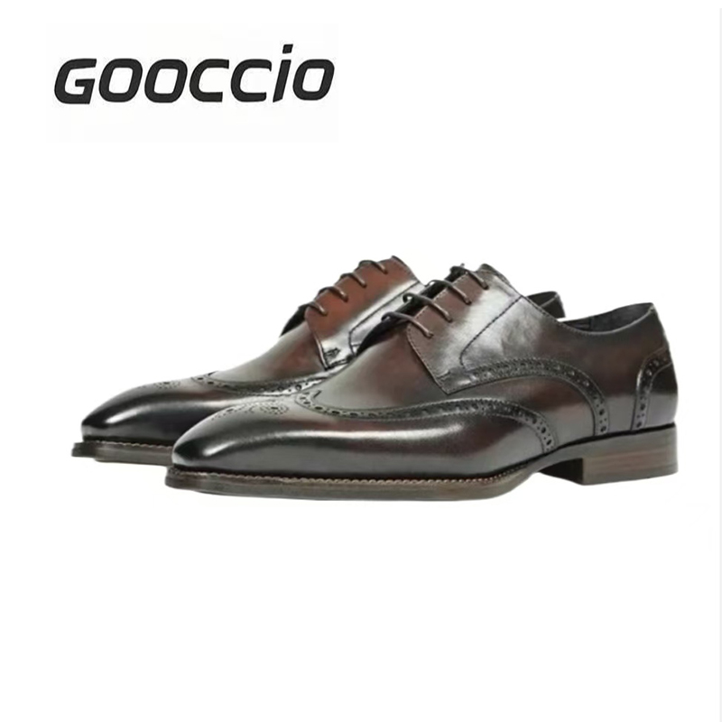 CW186 Cowhide Square-Toe Derby Shoes For Men GOOCCIO   