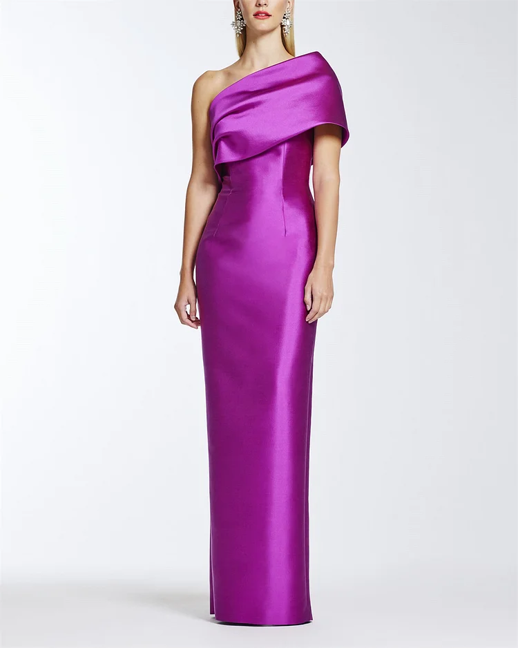 Elegant Purple Sleeveless Satin Dress - 01