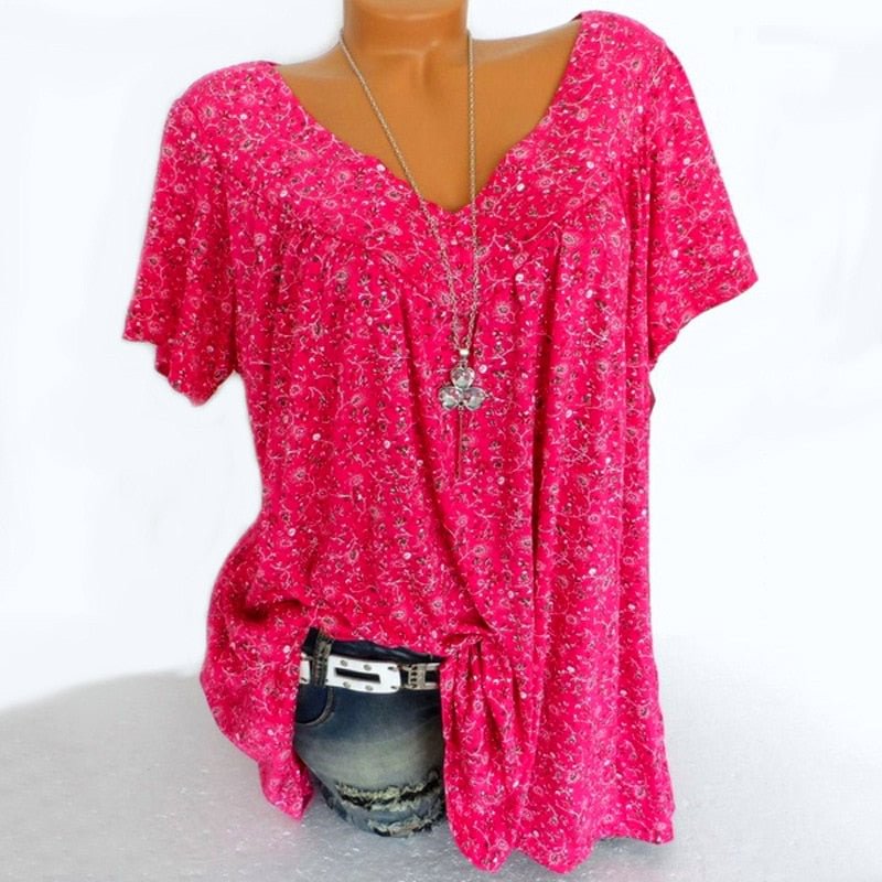 T-Shirt Casua Fashion Printed Summer tshirt Ladies V-Neck Tunic Tops Female Plus Size Women Short Sleeve Shirt Blusas Pullover