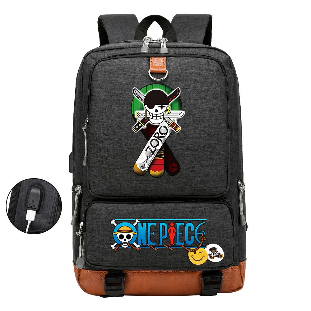 Buzzdaisy Anime-inspired One Piece Backpack with USB Charging Port and 15-inch Laptop Compartment - Perfect for School or Travel