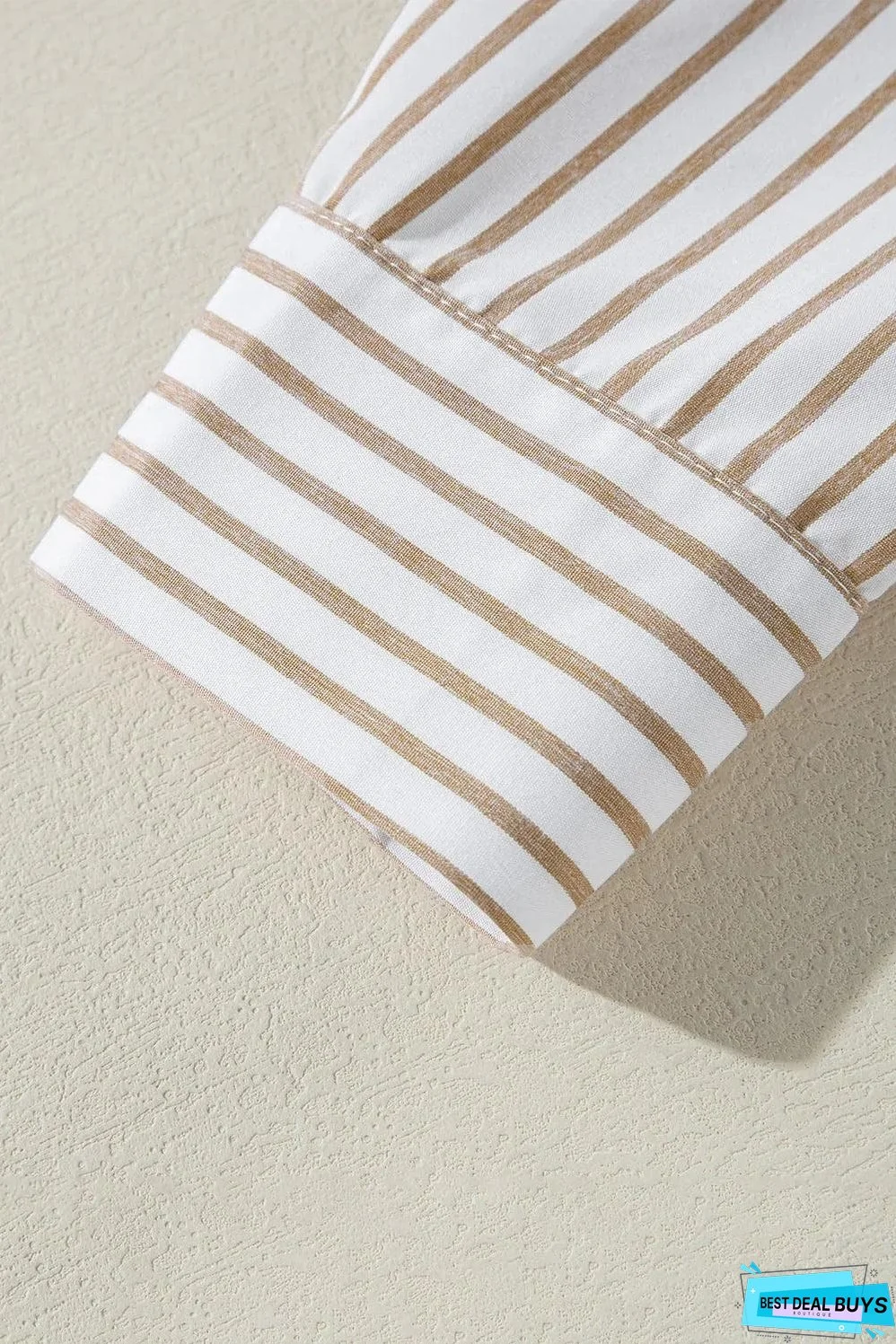 Khaki Stripe Long Sleeve Button Up Mini Shirt Dress