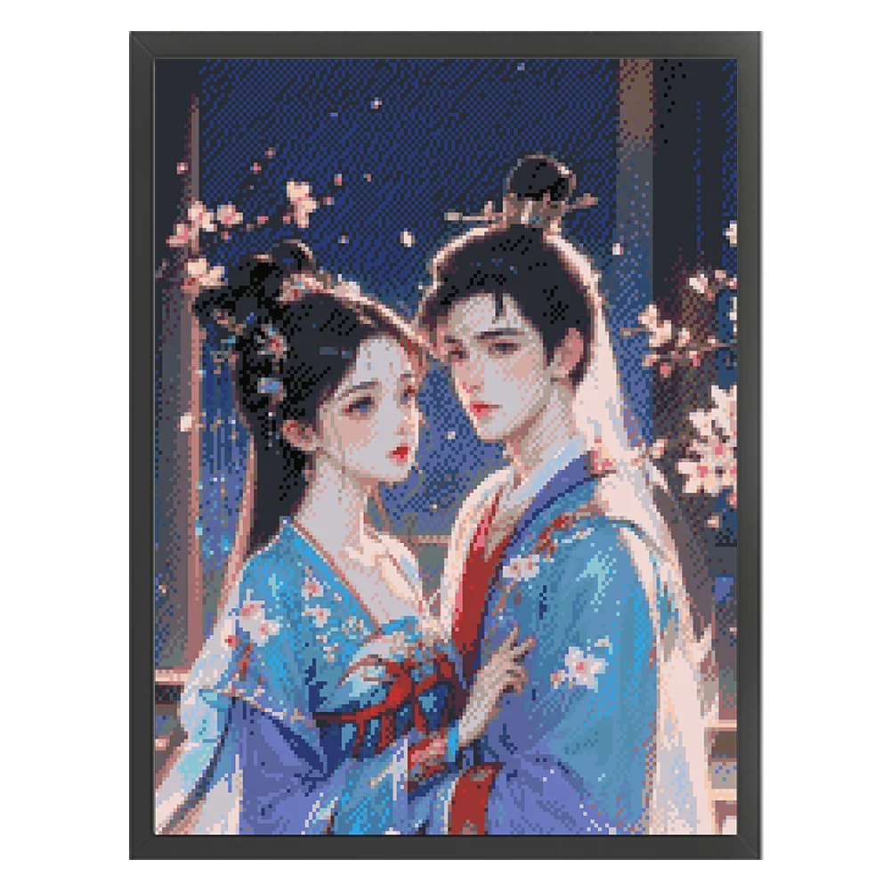 9CT Full Stamped Cross Stitch Bead Embroidery- Antique Couple(Canvas|45*57CM)