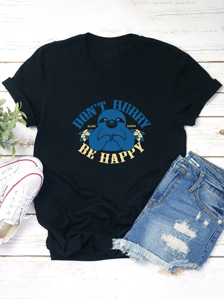 Cartoon Sloth Letter Print Short Sleeve T shirt For Women P1654268
