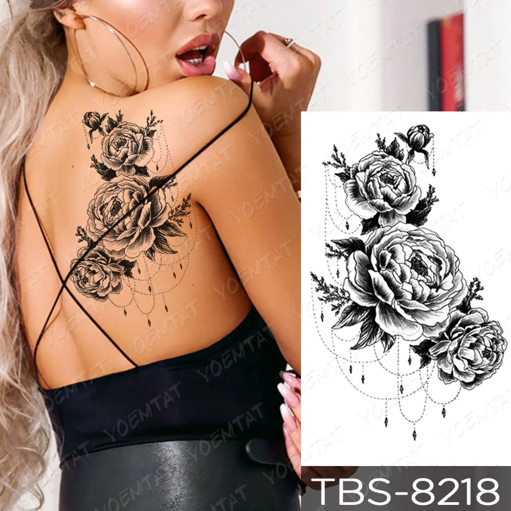 Big Rose Flower Temporary Tattoos Fake Jewelrys Design Pendant Henna Waterproof Fake Tattoo Decal Women Body Art Tatoos Arm 3D 923