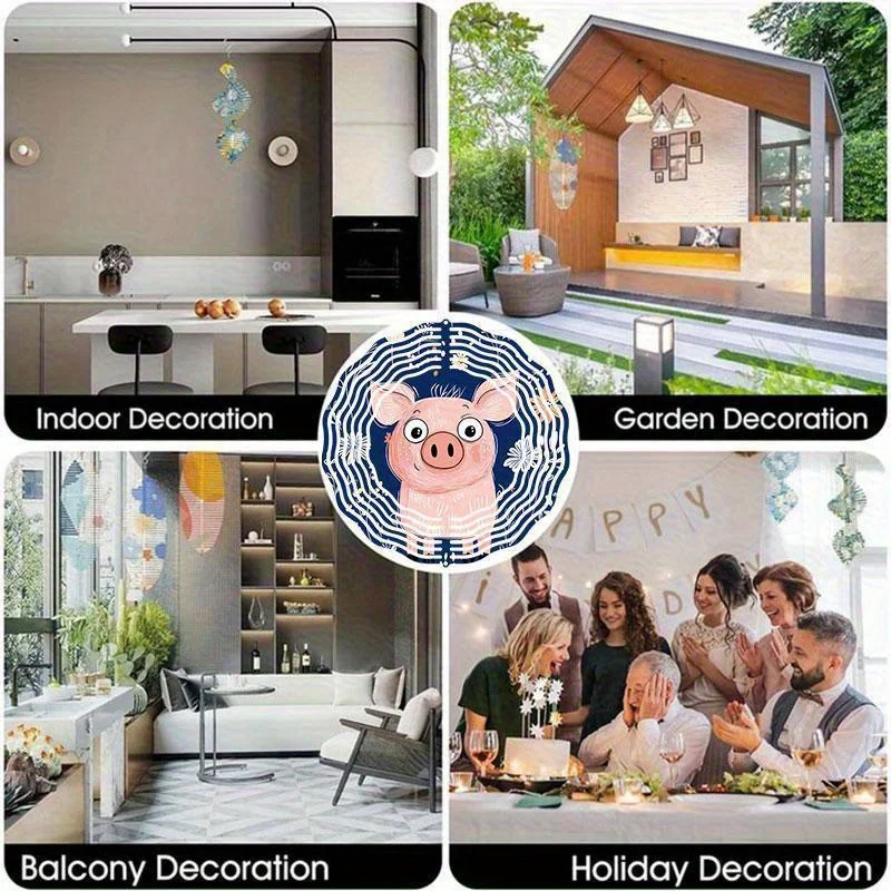 Tegooe Cute Pink Pig Wind Chime Dynamic Garden Sculpture IndoorOutdoor Decor Tegooe