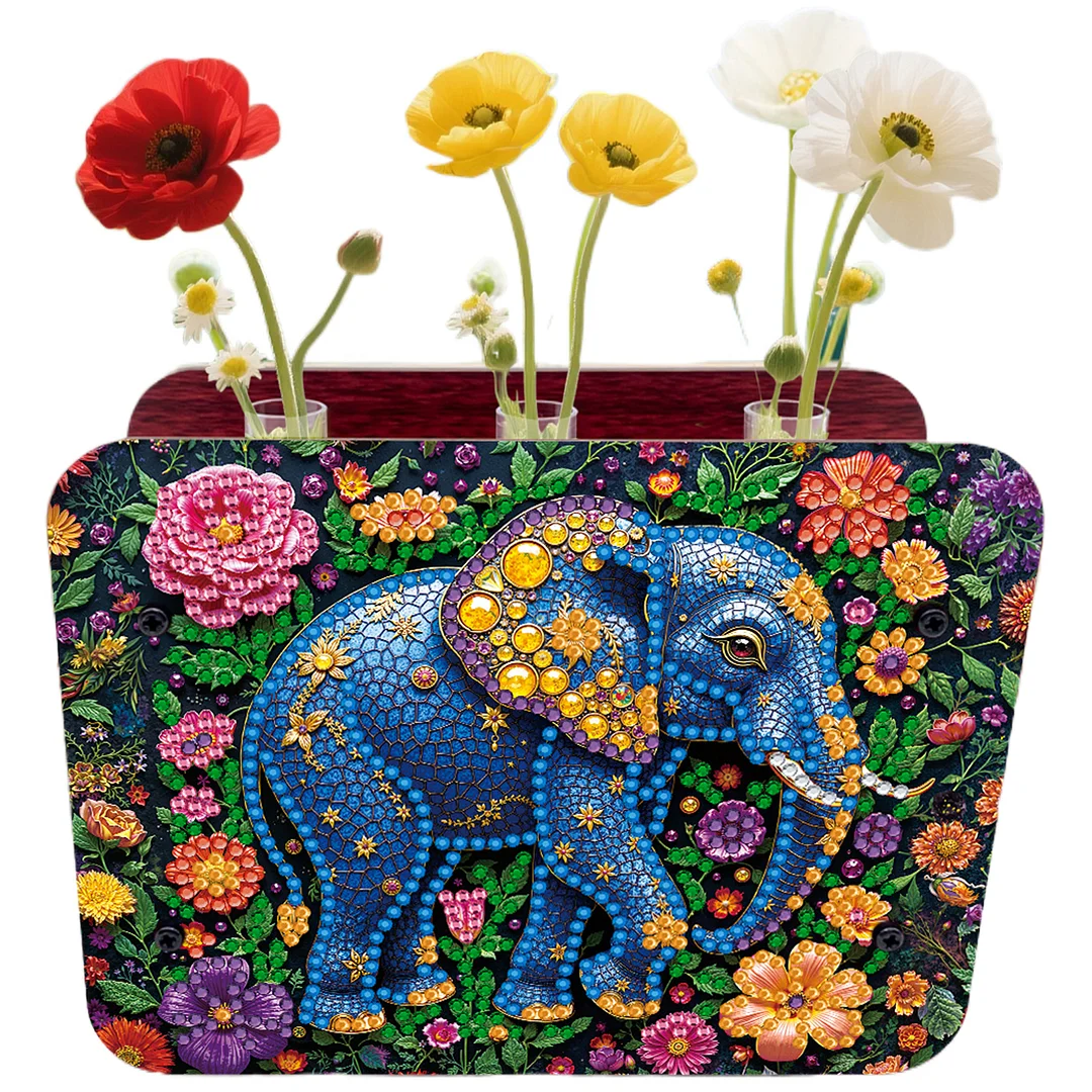 Elephant DIY Flower Vase Wooden Double Sided Desktop Diamond Art Kit Home Decor