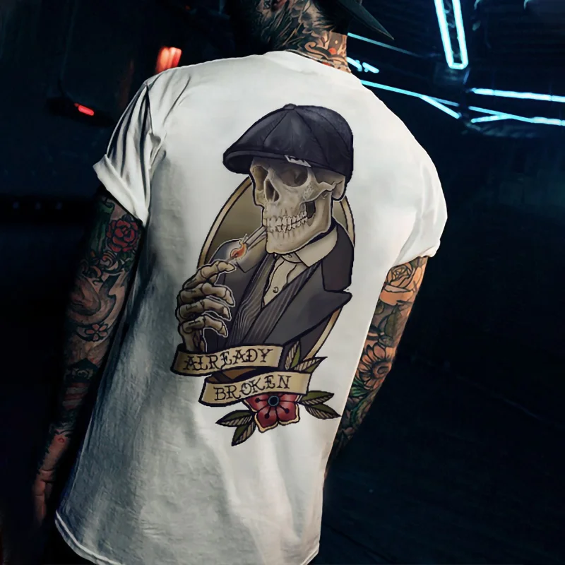 Already Broken Gentleman Skeleton Printed T-shirt