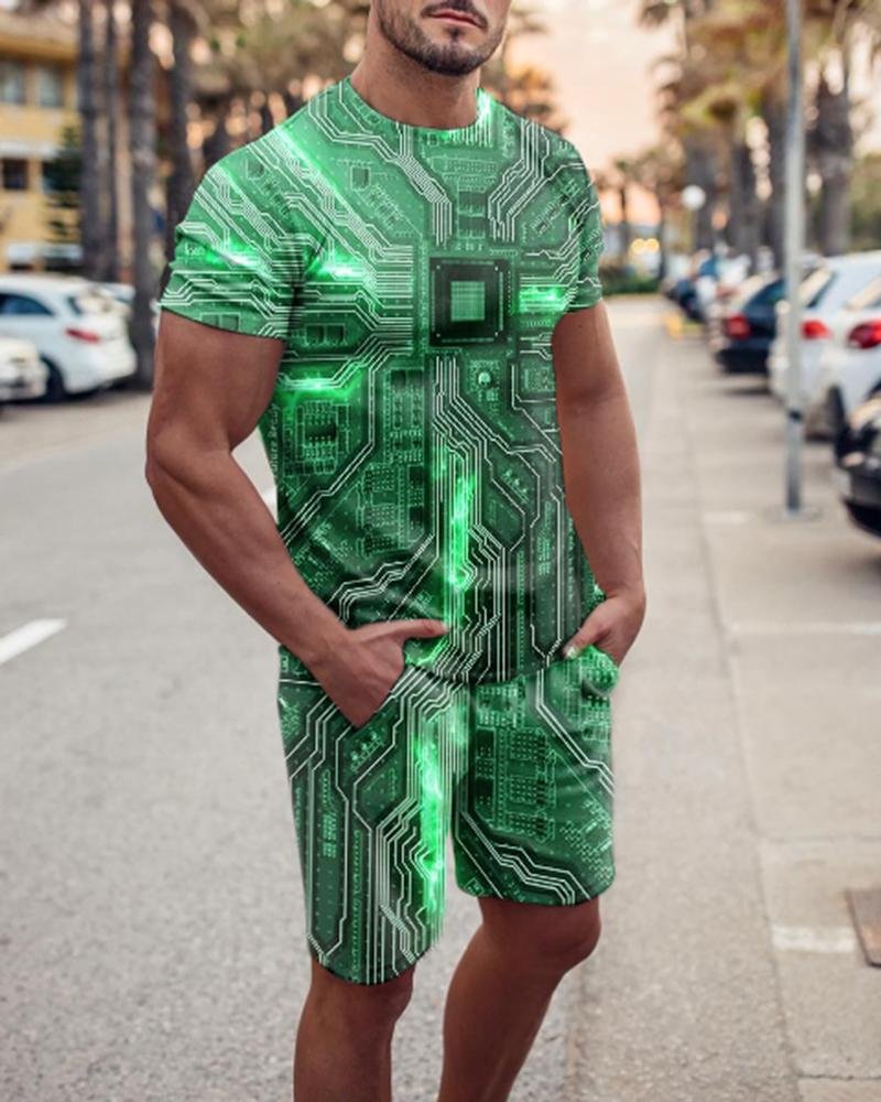 Men's Full-Print Sports Shorts Suit