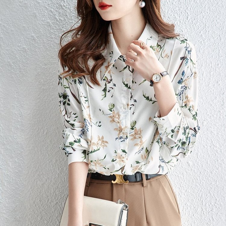 As Picture Printed Casual Long Sleeve Floral Shirts & Tops