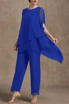 Plus Size Asymmetric Hem Split Sleeve Two Pieces Set Pant Suits