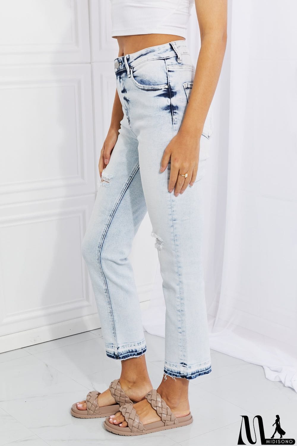 MidiSono - RISEN Full Size Camille Acid Wash Crop Straight Jeans