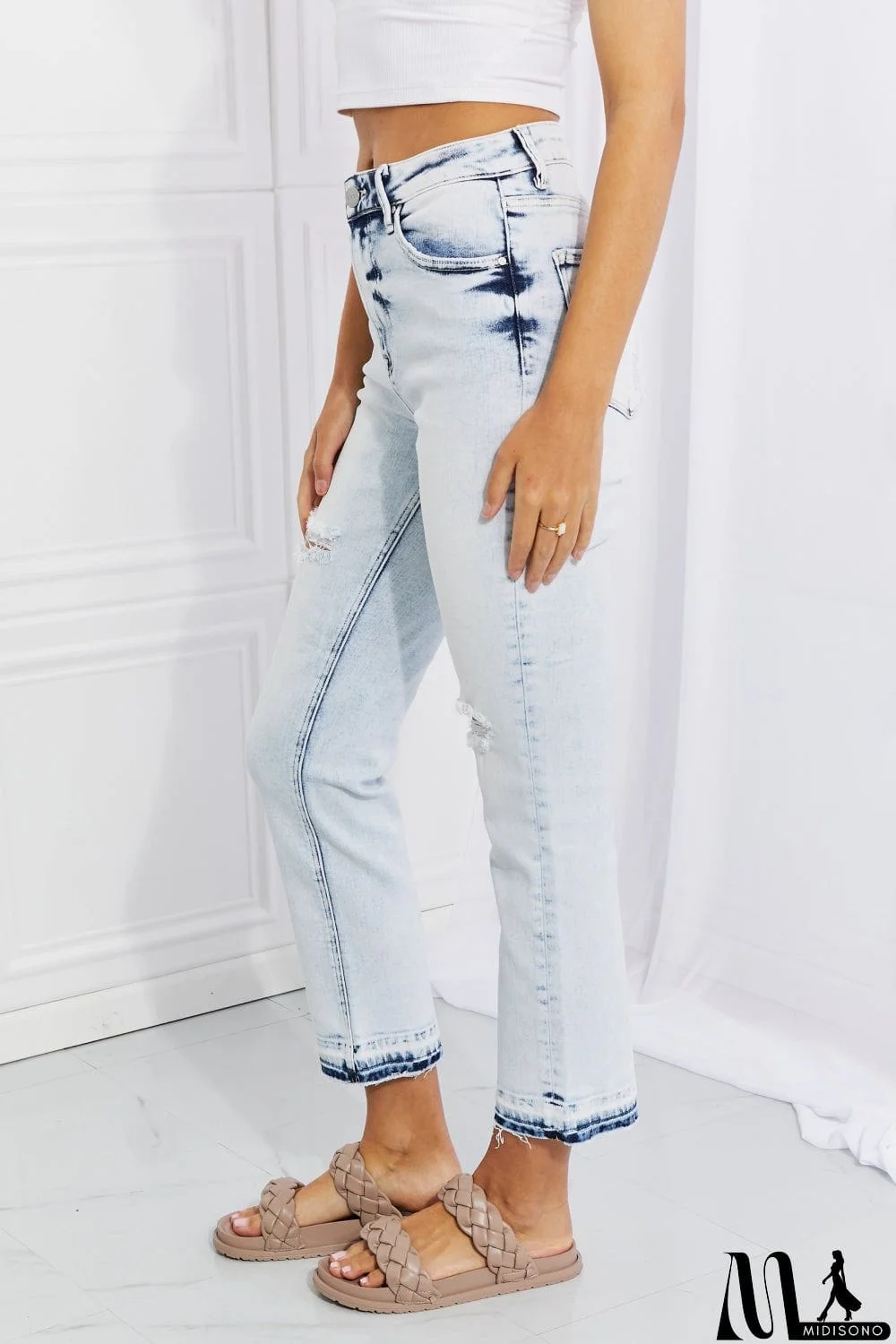 MidiSono - RISEN Full Size Camille Acid Wash Crop Straight Jeans
