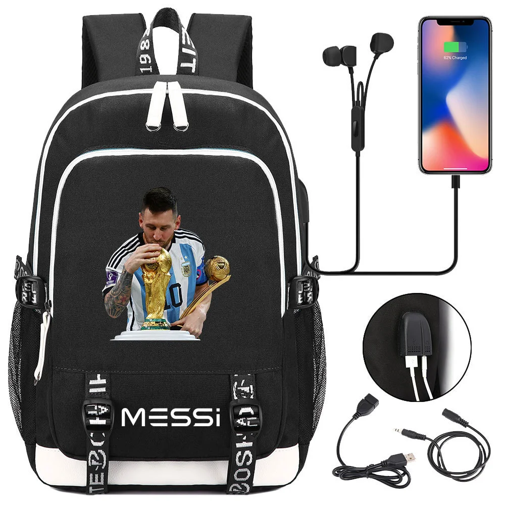 Buzzdaisy Get Your Little Messi Ready for School with our Lionel Messi Theme Backpack – Fits 15-inch Laptop, USB Charging Cable, and Ample Storage Space!