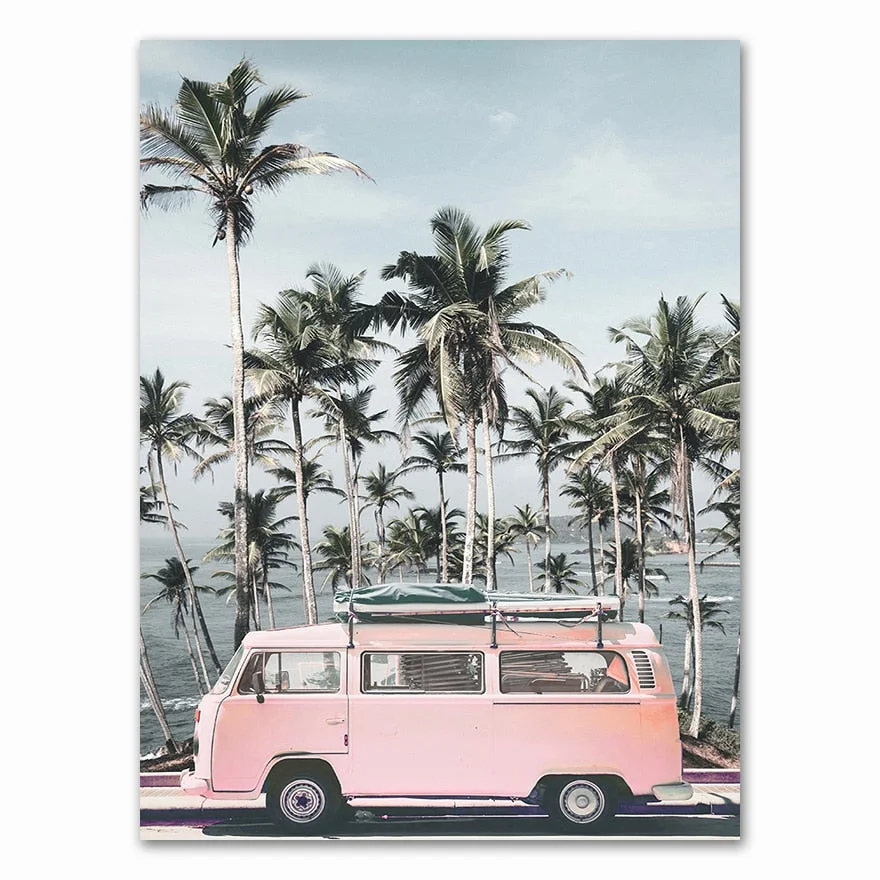 Pink Beach Flamingo Palm Tree Surfboard Wall Art Canvas Painting Nordic Posters And Prints Wall Pictures For Living Room Decor