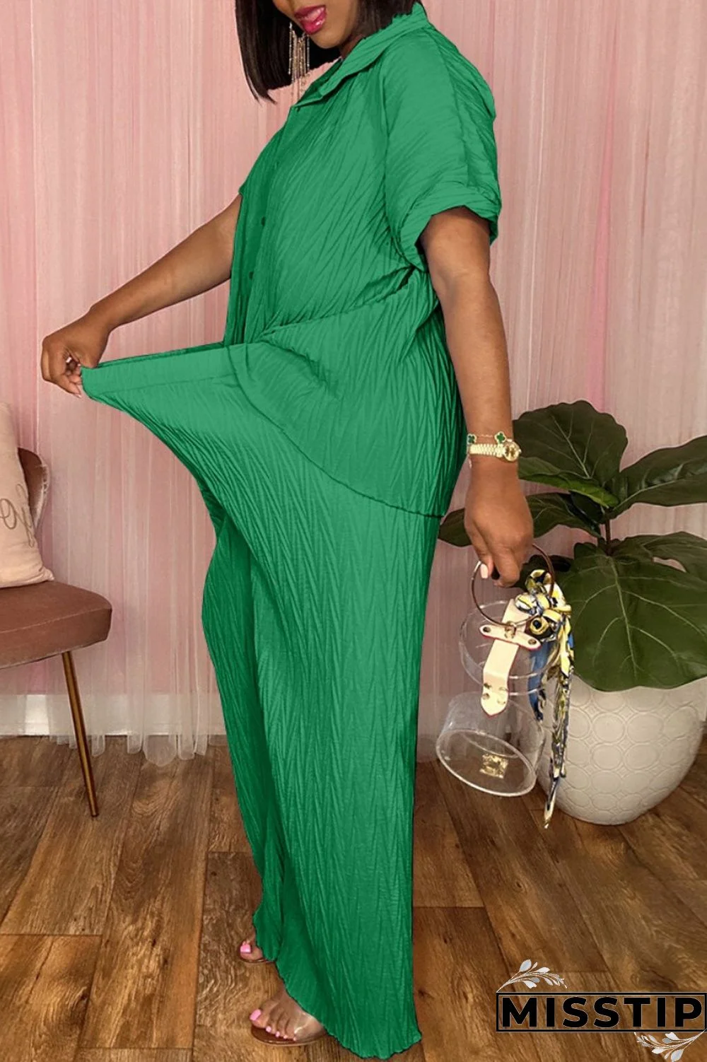 Black Casual Solid Basic Turndown Collar Short Sleeve Two Pieces