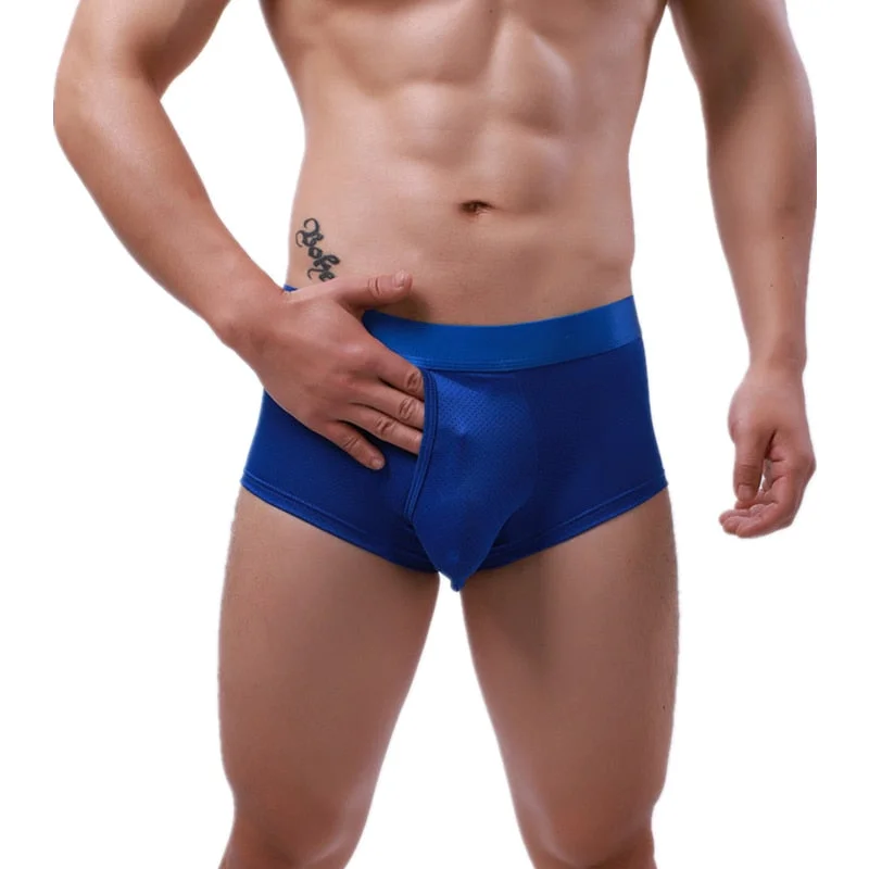 Aonga  Men Underwear Mesh Boxer Shorts Hombre Solid Breathable Middle Rise U Convex Pouch Underpants Man Panties Cueca Calzoncillo