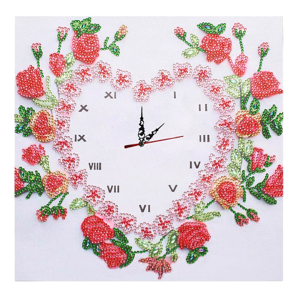 DIY Rhinestone Clock Part Special Shaped Diamond Painting Kit (Rose)