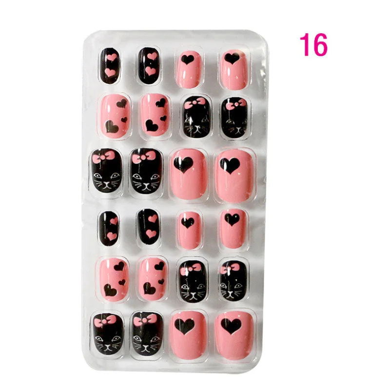 24PCS/box Children/adult Cartoon Candy Fake Nails Full Coverage Self-adhesive Nail Polish Cute Girl Manicure Decoration CL02