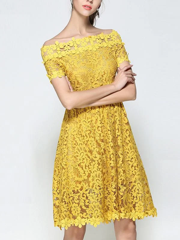 One-line collar mid-length lace all-match A-line skirt