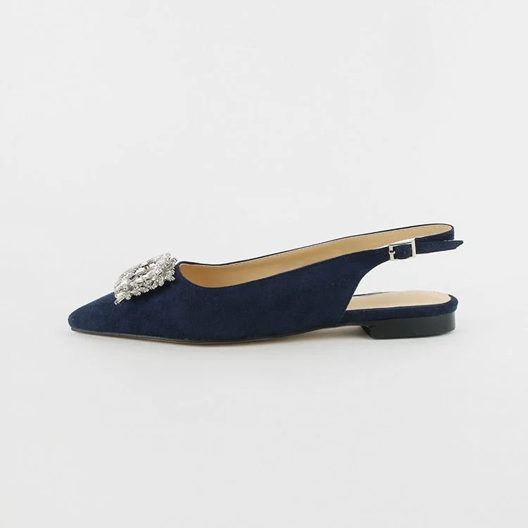 2021 Summer New Pointed Stiletto Heel High Heels Women's Mid Heel Sandals Back Empty Rhinestone Square Buckle Flat Sandals Women