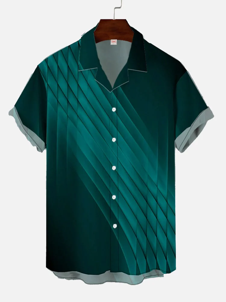 Tidewater Green Metal Corrugated Printing Cuban Collar Men's Short Sleeve Shirt