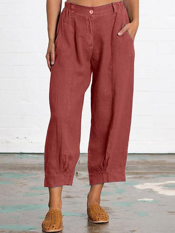 Plus Size Women's Loose Solid Color Cropped Casual Pants-Mayoulove
