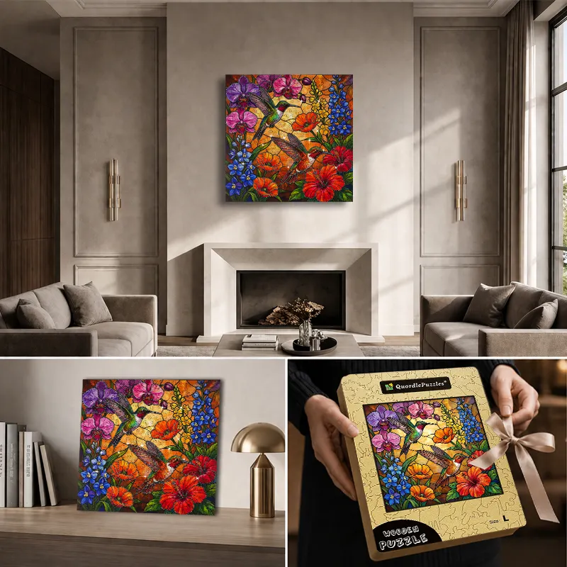 Hummingbird Paradise Crystal Wooden Puzzle