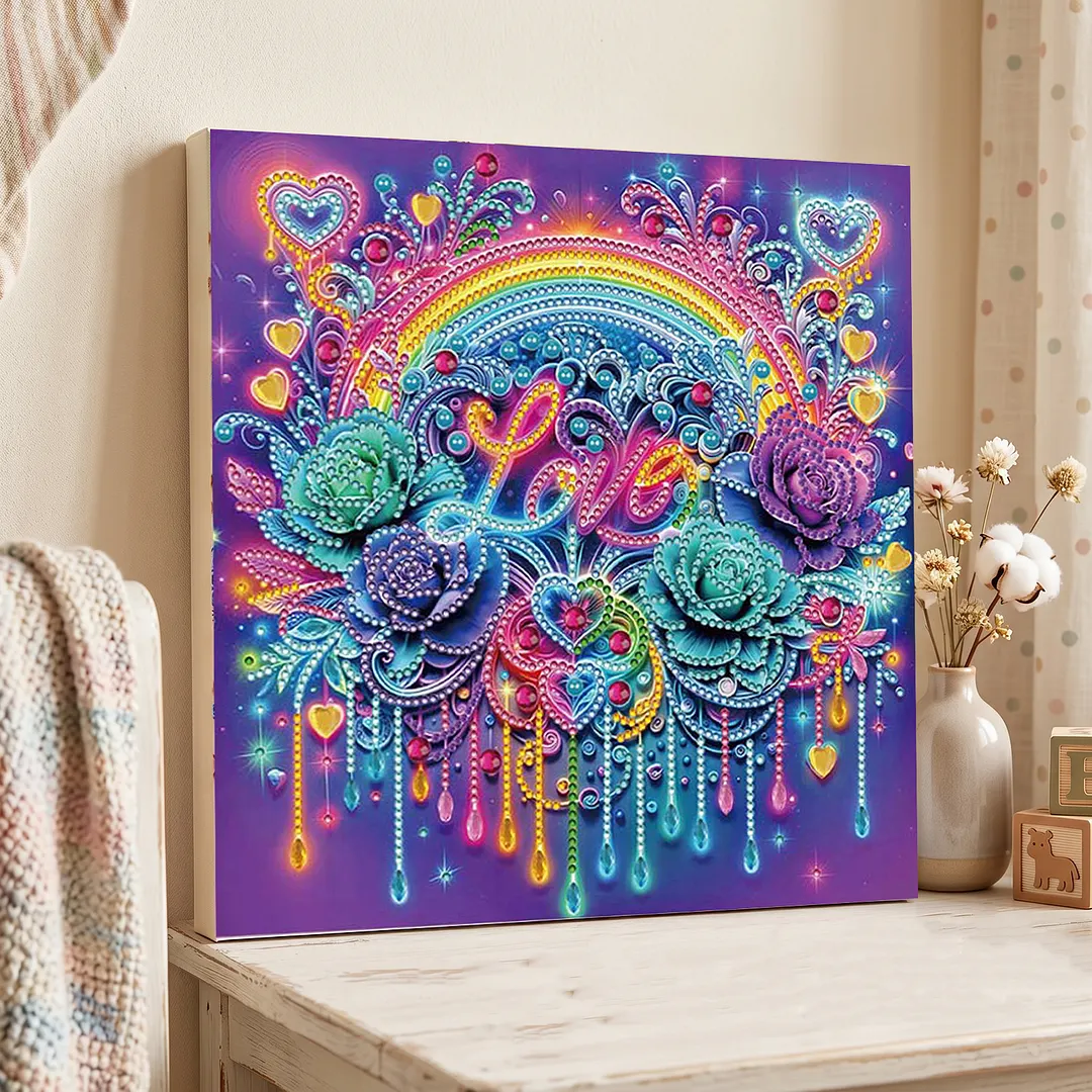 Love Rose DIY Special Shape Drill Diamond Painting Kits with Frame 25x25cm Diamond Dots Paintings Picture Arts Craft for Adults Beginners Home Decor