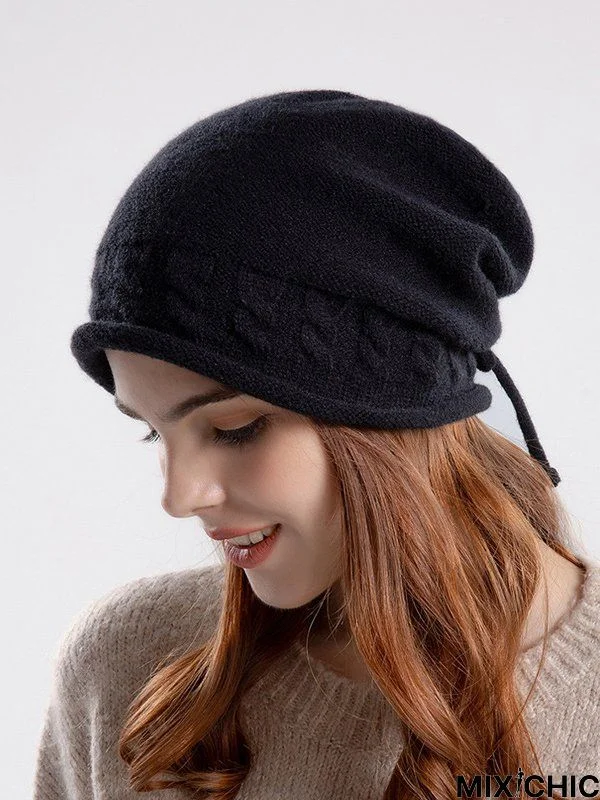 Casual Twist Pattern Stretchable Strap Beanie Daily Commuting Home Accessories