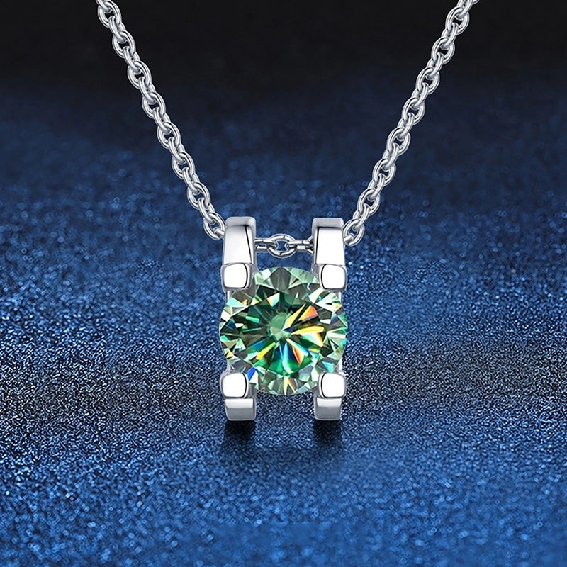 1.0ct Round 925 Sterling Silver Moissanite Plating Inlay Geometric Lab-Grown Diamond Necklace