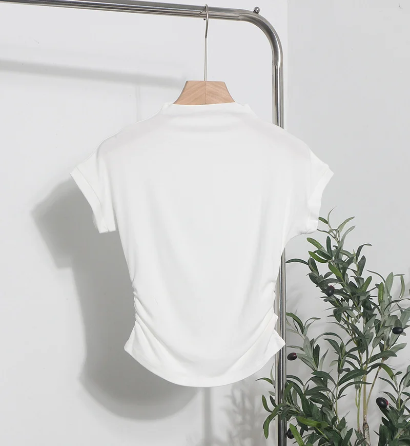 Uveng Real Shoot Half-High Collar Hottie Folded Slimmed Short T-Shirt Jacket Woman 87530