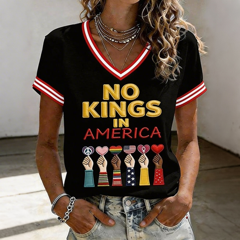 Comstylish Women's American No King Printed V-neck Short-sleeved T-shirt